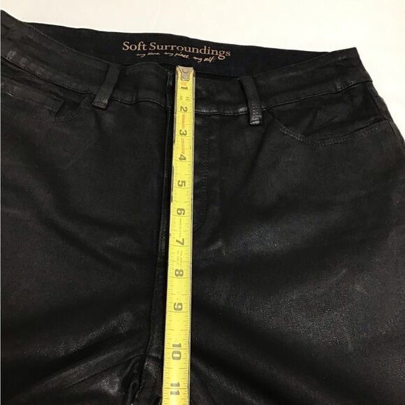 Soft Surroundings Black Wax Coated Embroidered Denim Jeans - Picture 6 of 10